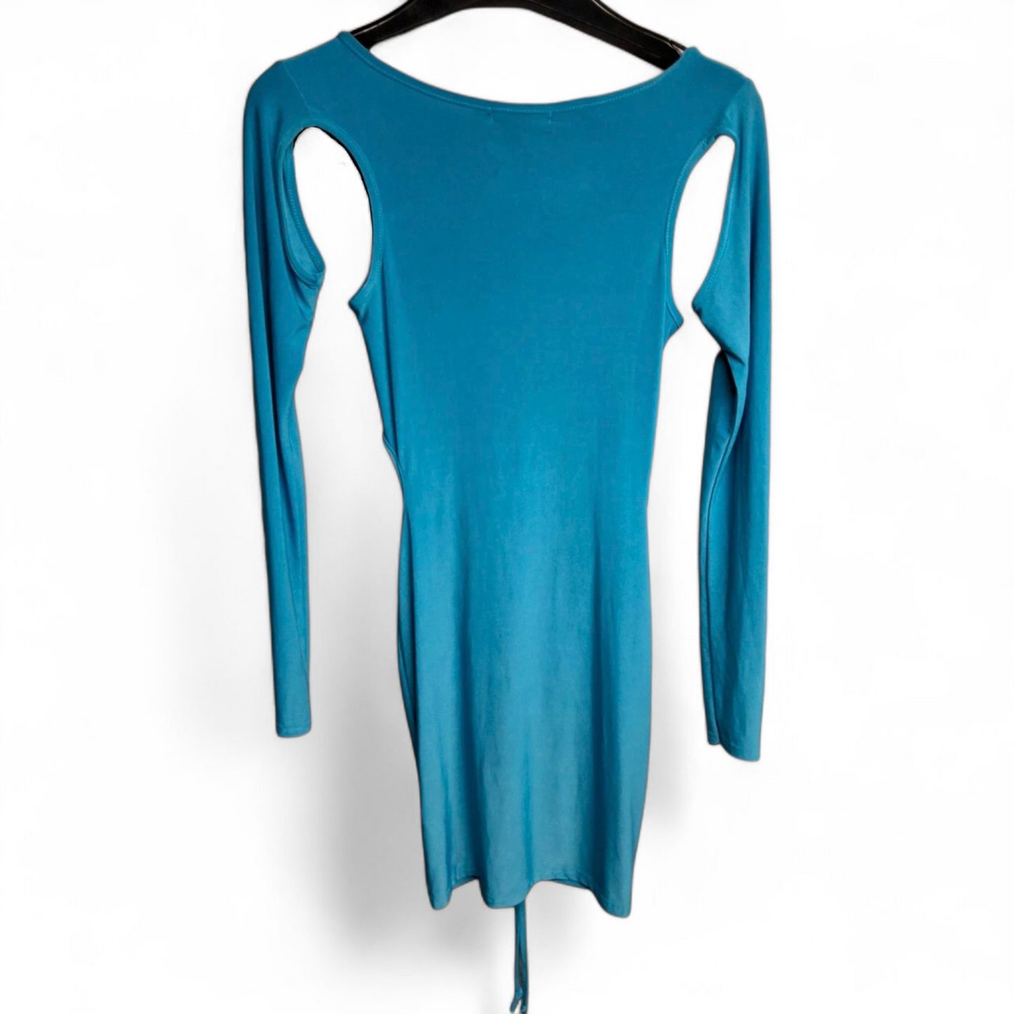 PrettyLittleThing Blue Cold Shoulder Bodycon Mini Dress – Size 6 – BNWT – Tie Front Party Look