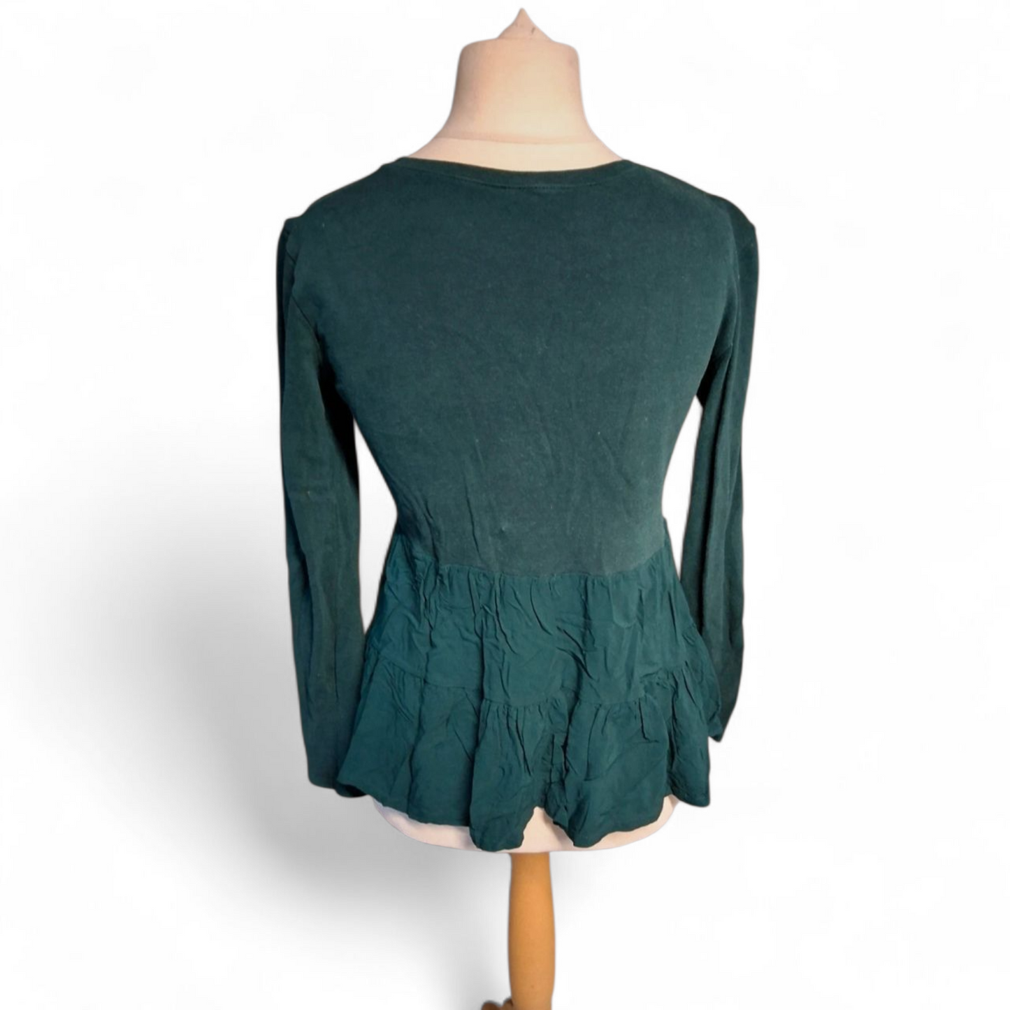 Zara Green Long Sleeve Jumper – Size S (UK size 8/10) – Frill Hem Layered Look