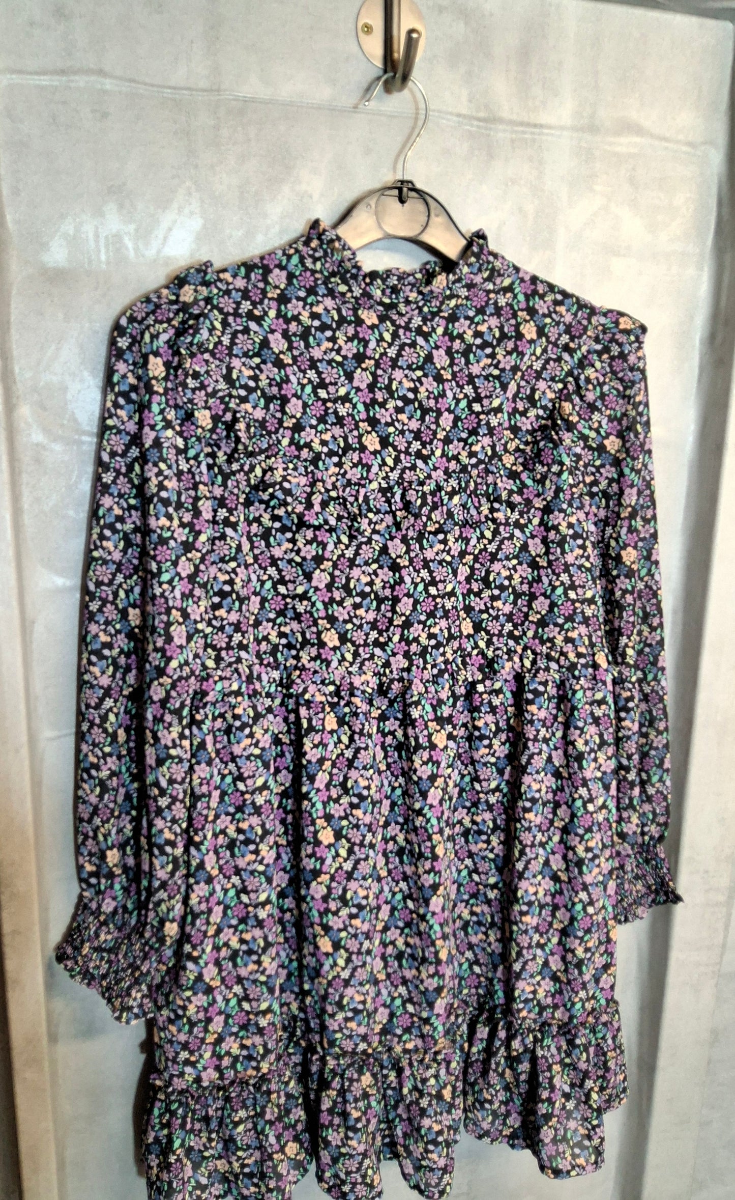 M&S Girls Black Floral Frill Dress – Age 10-11 Years – Polyester