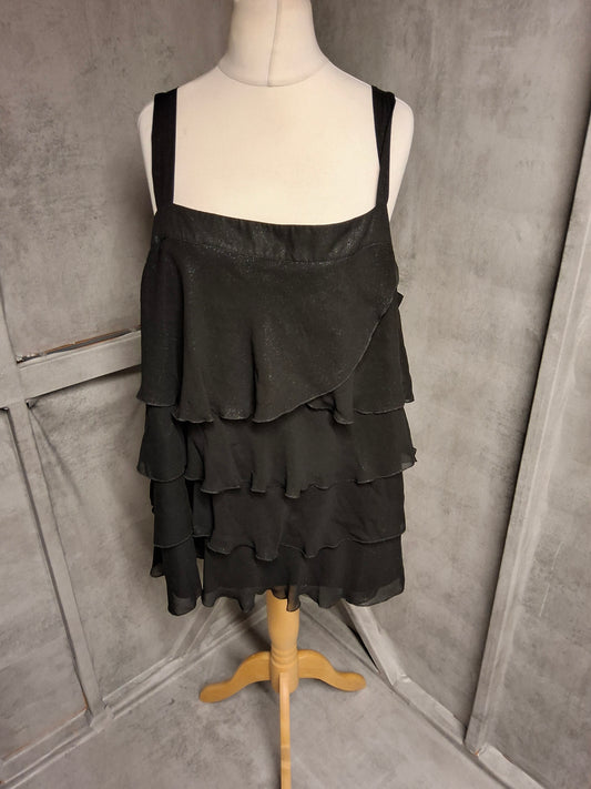 Evans Black Glitter Frill Top – Size 28
