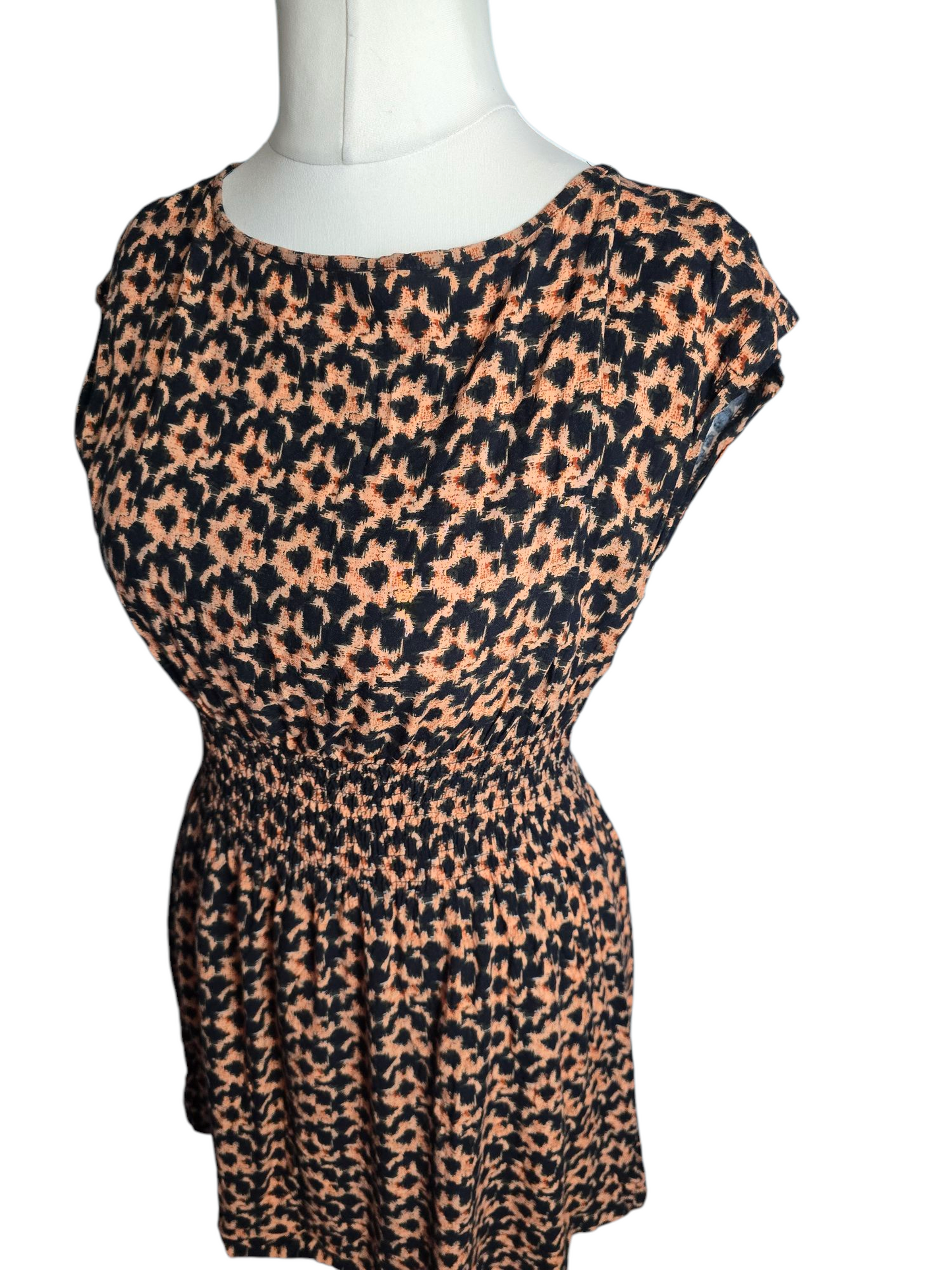 AX Paris Brown & Black Mini Dress Size 14 – Elasticated Waist, Short Sleeves