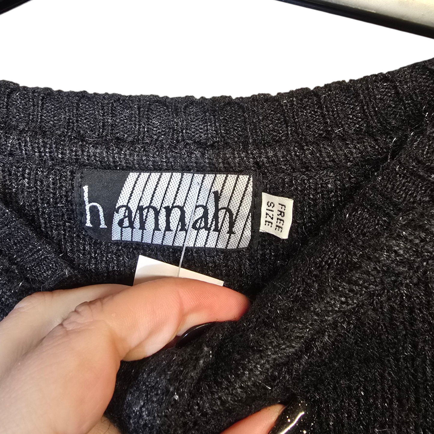 Vintage Hannah Grey & Black Cat Design Knitted Jumper – Oversized Fit