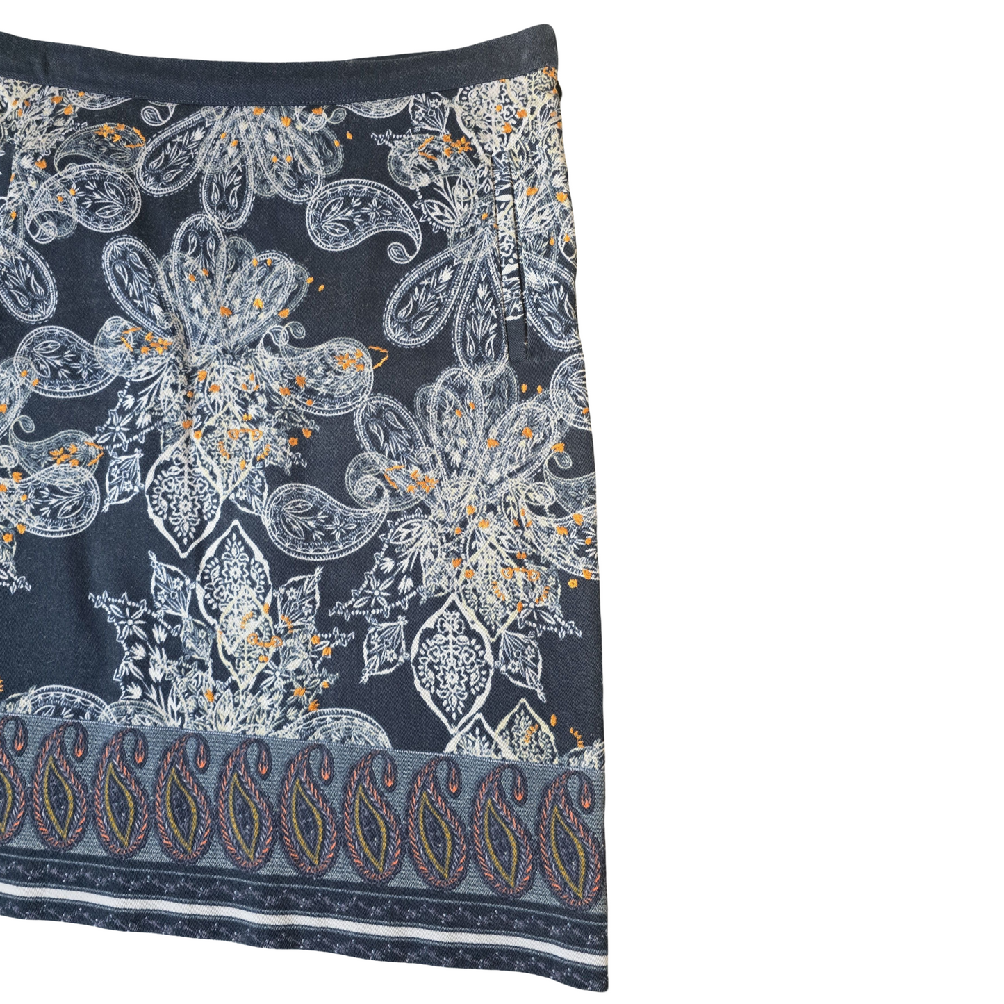 White Stuff Navy Floral Cotton Skirt Size 10 – Lined Knee Length Zip Side