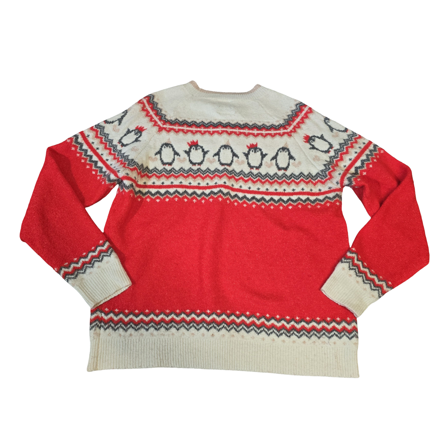 George Red & White Knitted Xmas Jumper – UK size 16 – Festive Penguins