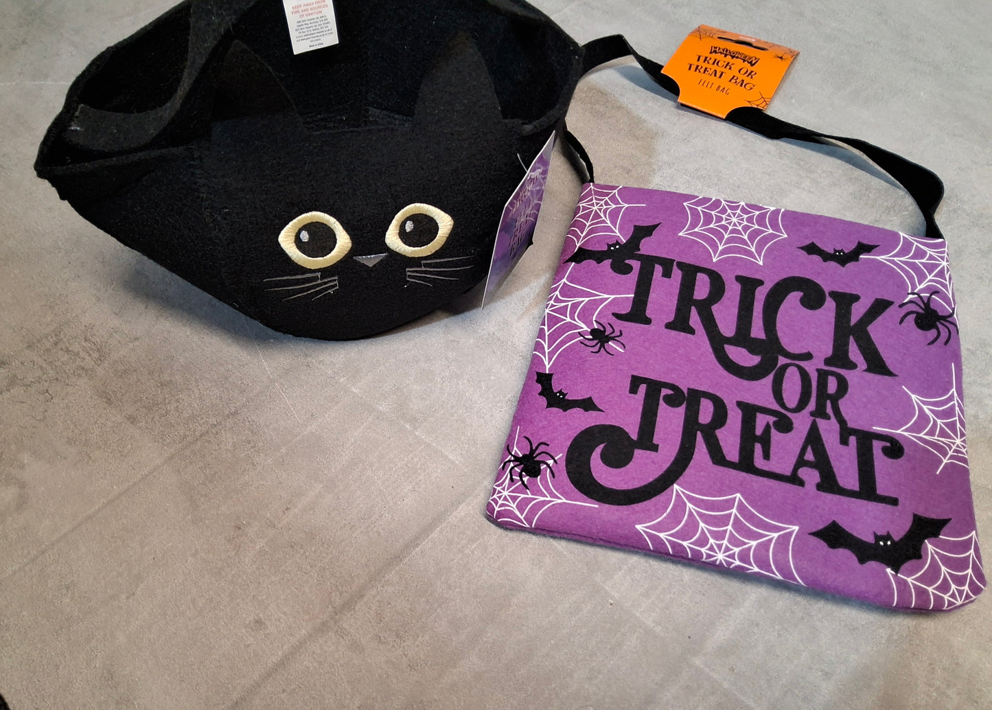 Bundle of 2 Trick or Treat Bags – Black Cat Basket & Purple “Trick or Treat” Tote – NWT 🎃