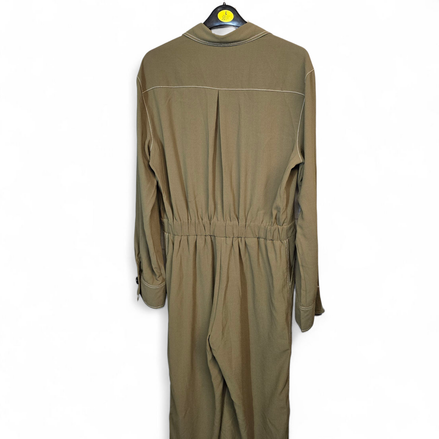 Elli White Khaki Green Utility Jumpsuit – Size L (UK size 12) – Flared Leg & Chest Pockets