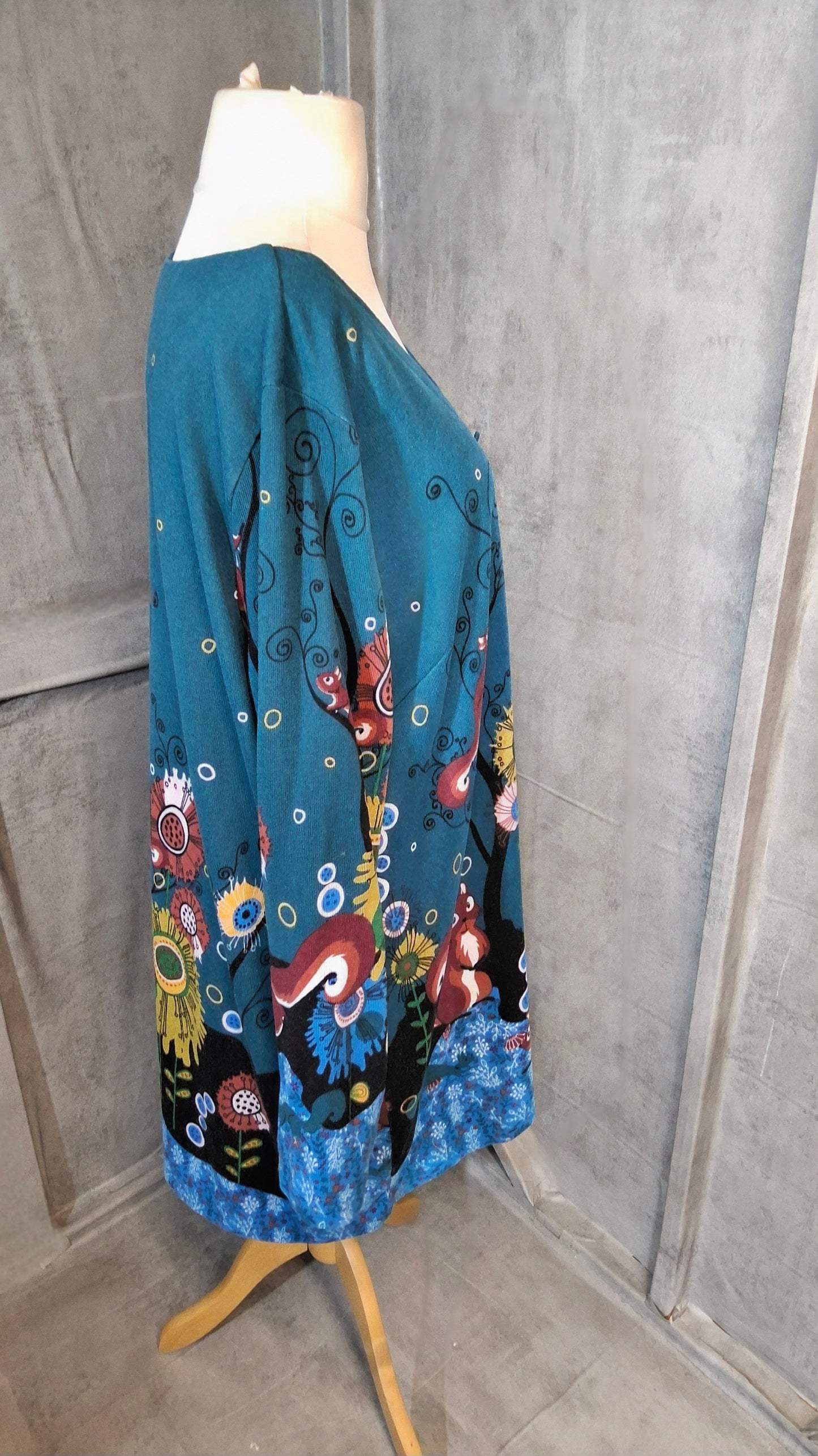 Joe Browns Teal Green Squirrel Print Dress – Cord Look – Size 24