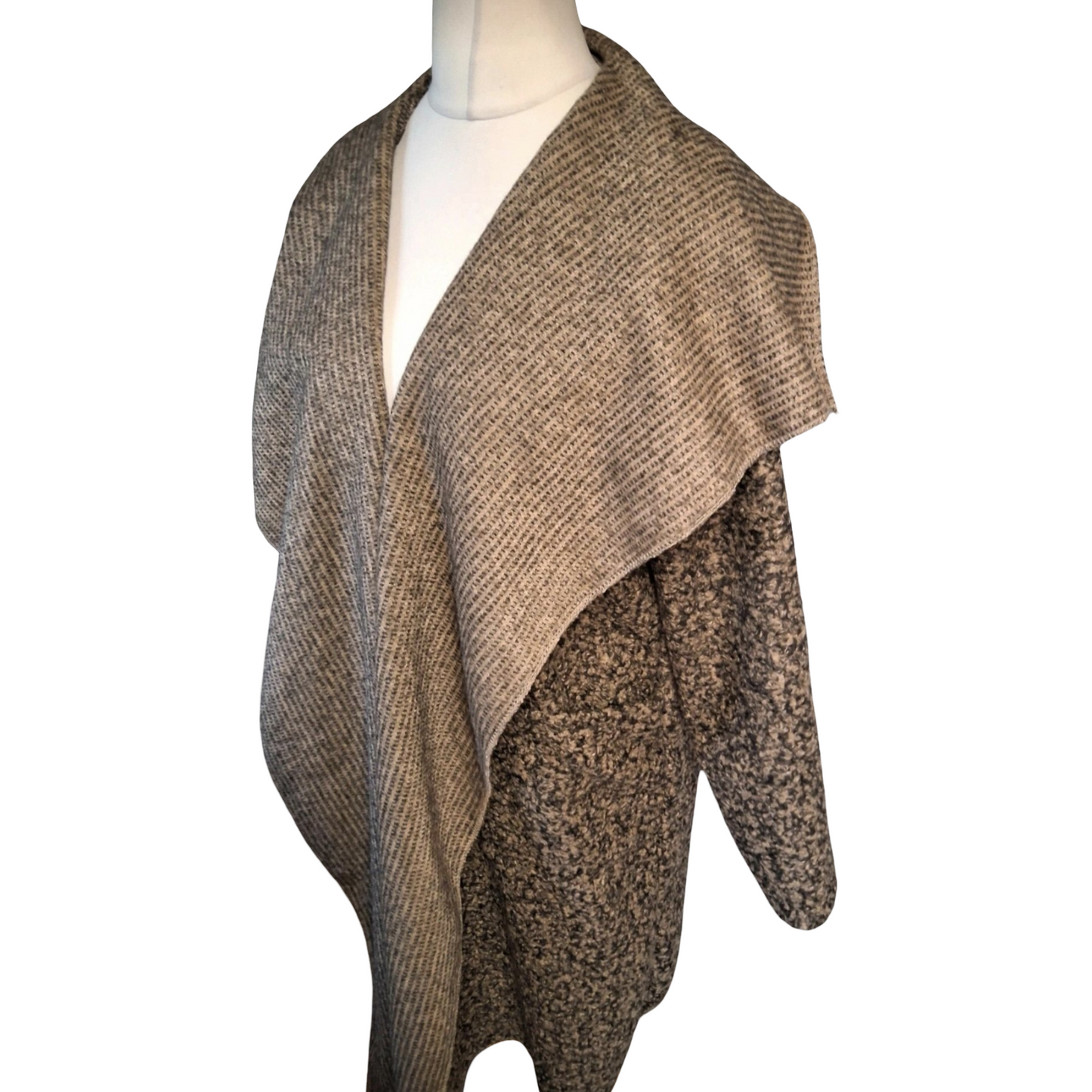 Made in Italy Diverse Brown & Black Knit Open Midi Wrap Cardigan Coat – One Size