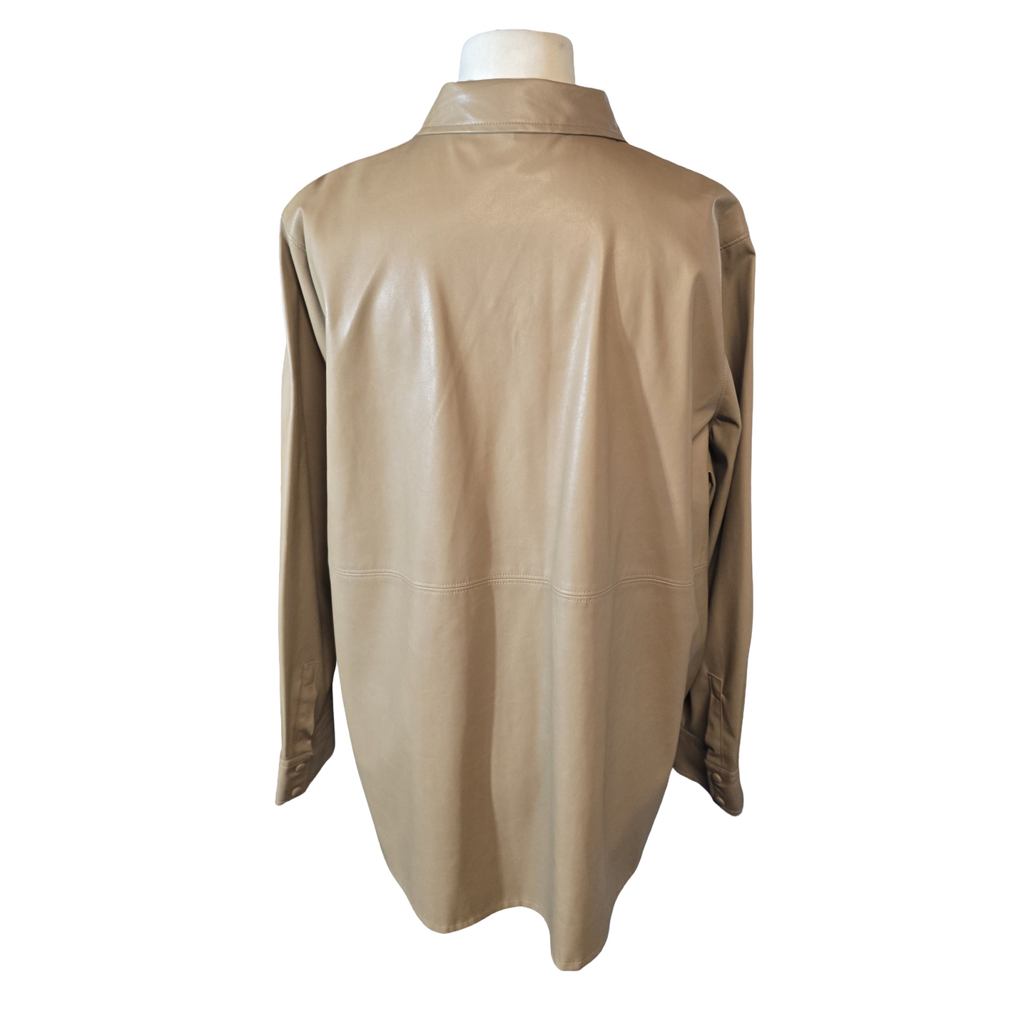 M&S Brown Faux Leather Popper Shirt – Size 20 – Long Sleeve