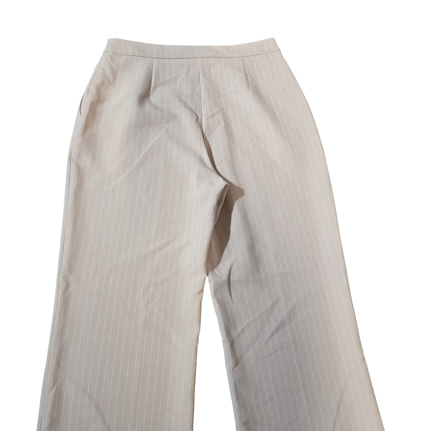 Tu Beige Pinstripe Flared Work Trousers – Size 14 Reg – High Waist & Pockets