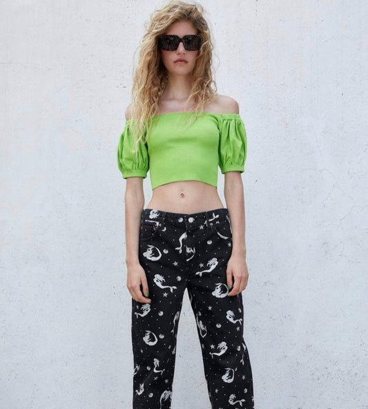 Zara Lime Green Puff Sleeve Crop Top – Size S (Fits size 8/10) – Summer Sass 🍋