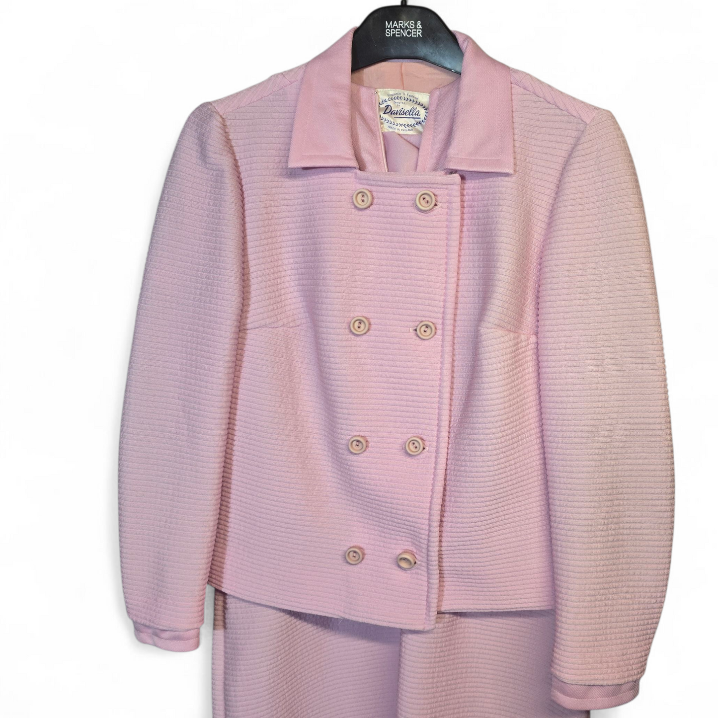 Vintage 1970s Davisella Baby Pink Crimplene Dress & Blazer Set (Made in England)