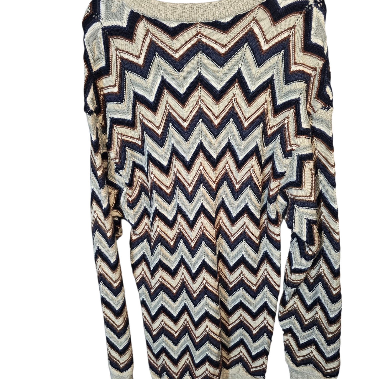 Men’s Vintage Robert Banks Chevron Knitted Jumper – Beige, Brown & Navy – Longer Length