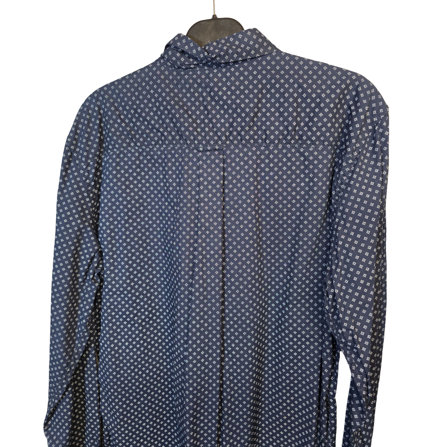 Peacocks Navy & White Patterned Slim Fit Shirt – Men’s Size L – 100% Cotton