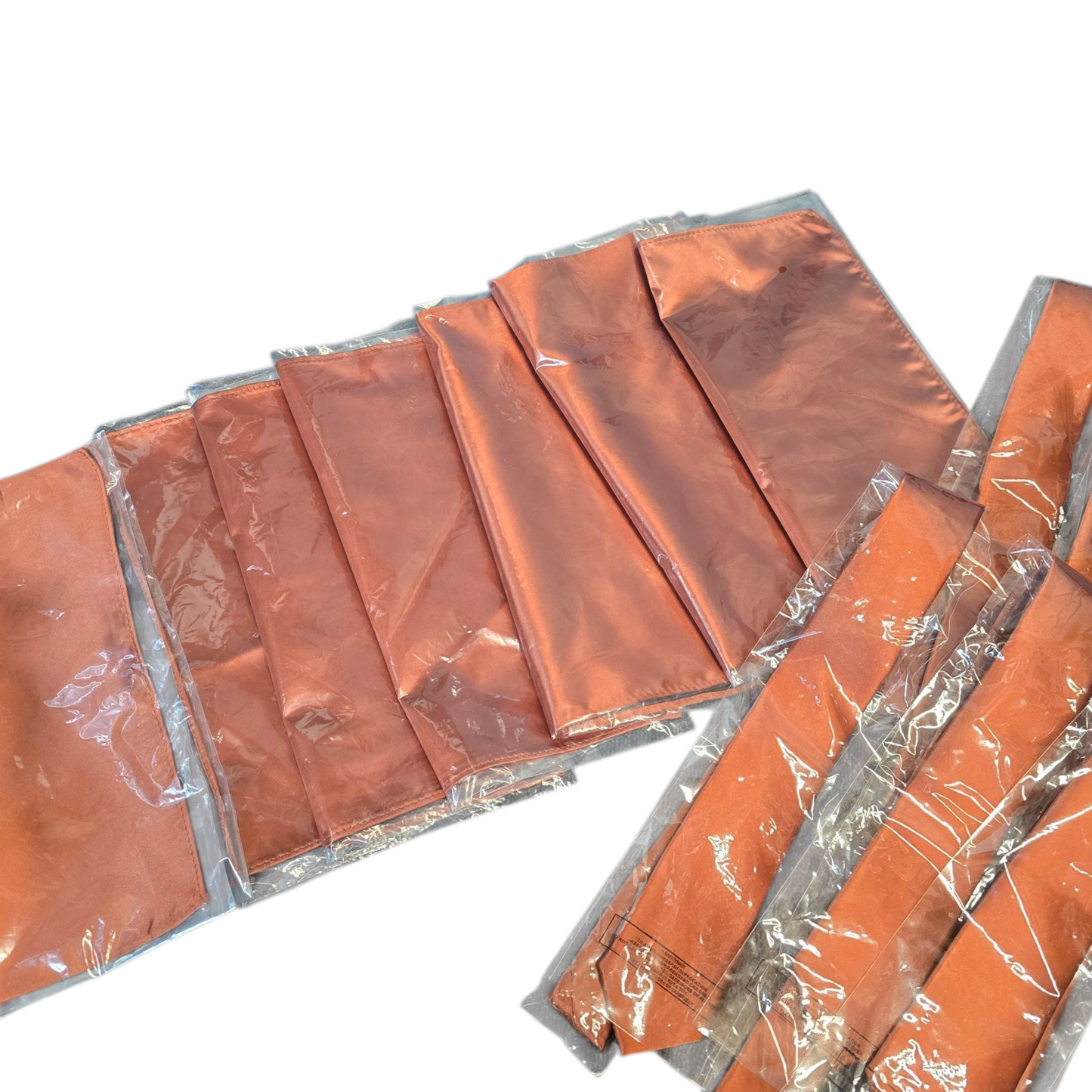 Burnt Orange Wedding Bundle – 7 pocket squares & 7 Ties – BNWT