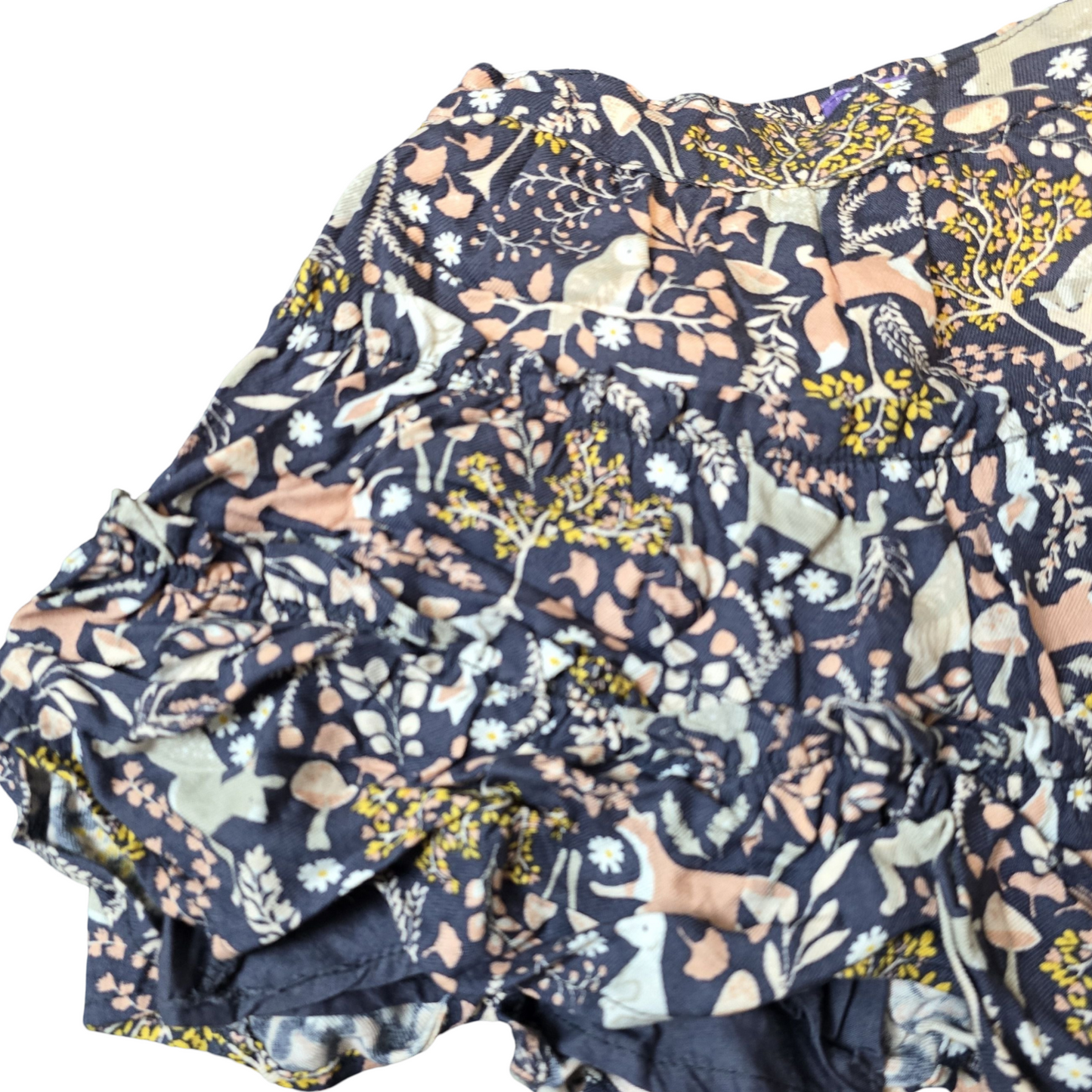 Shrinking Violet Navy Skirt – Girls 2–3 Years – 100% Cotton – Tiered Woodland Print