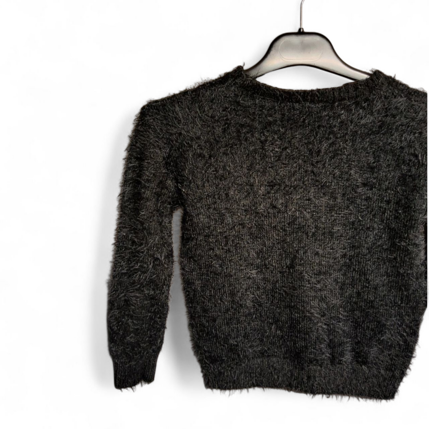 Matalan Girls Black Shaggy Jumper – Age 9 Years – Nylon & Acrylic