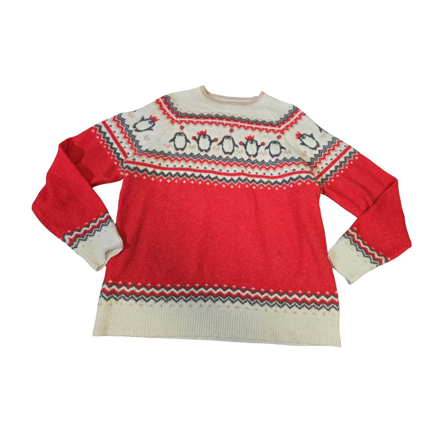 George Red & White Knitted Xmas Jumper – UK size 16 – Festive Penguins