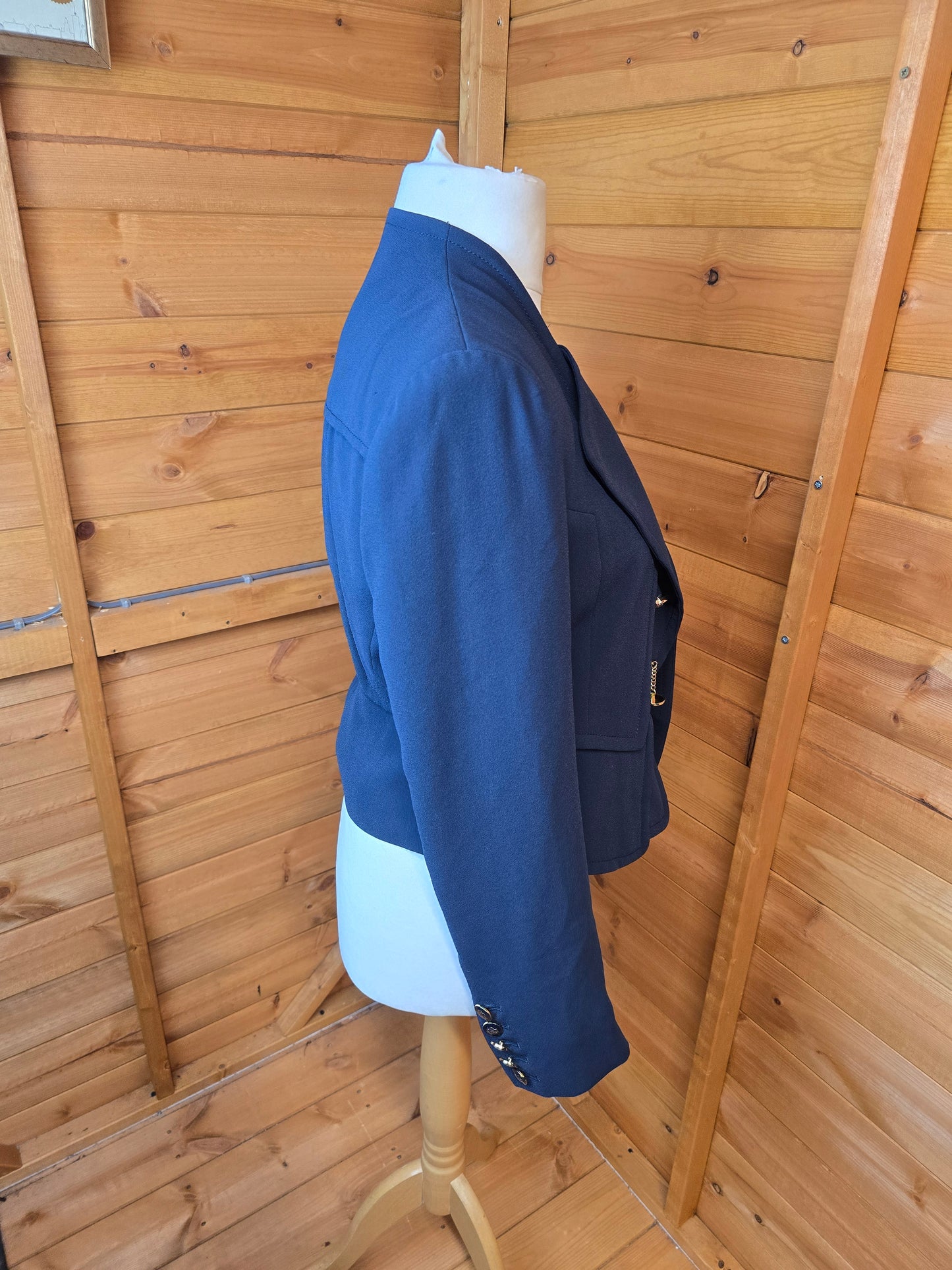 Autograph Navy Blazer Size 10 – Military Style, Lined, Button Front, Chain Detail, Tailored Fit