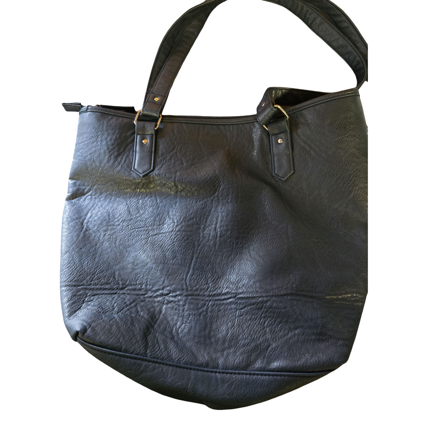 Navy Blue Faux Leather Shoulder Bag | Medium Size | Zip Closure | Everyday Tote | Isle