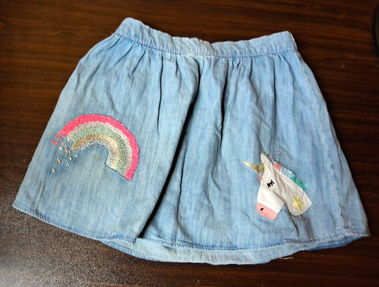 Next Girls Denim Skirt – Age 2–3 Years – 100% Cotton – Unicorn & Rainbow Embroidery