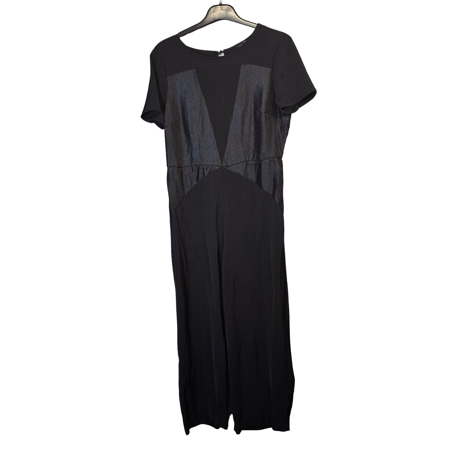 M&S Black Silky Short-Sleeve Flared Leg Jumpsuit – Size 12 Regular