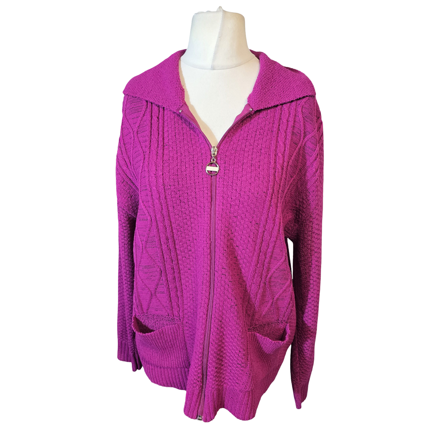 Glimpse Purple Knitted Collared Zip-Up Cardigan – L/XL (size 16/18)