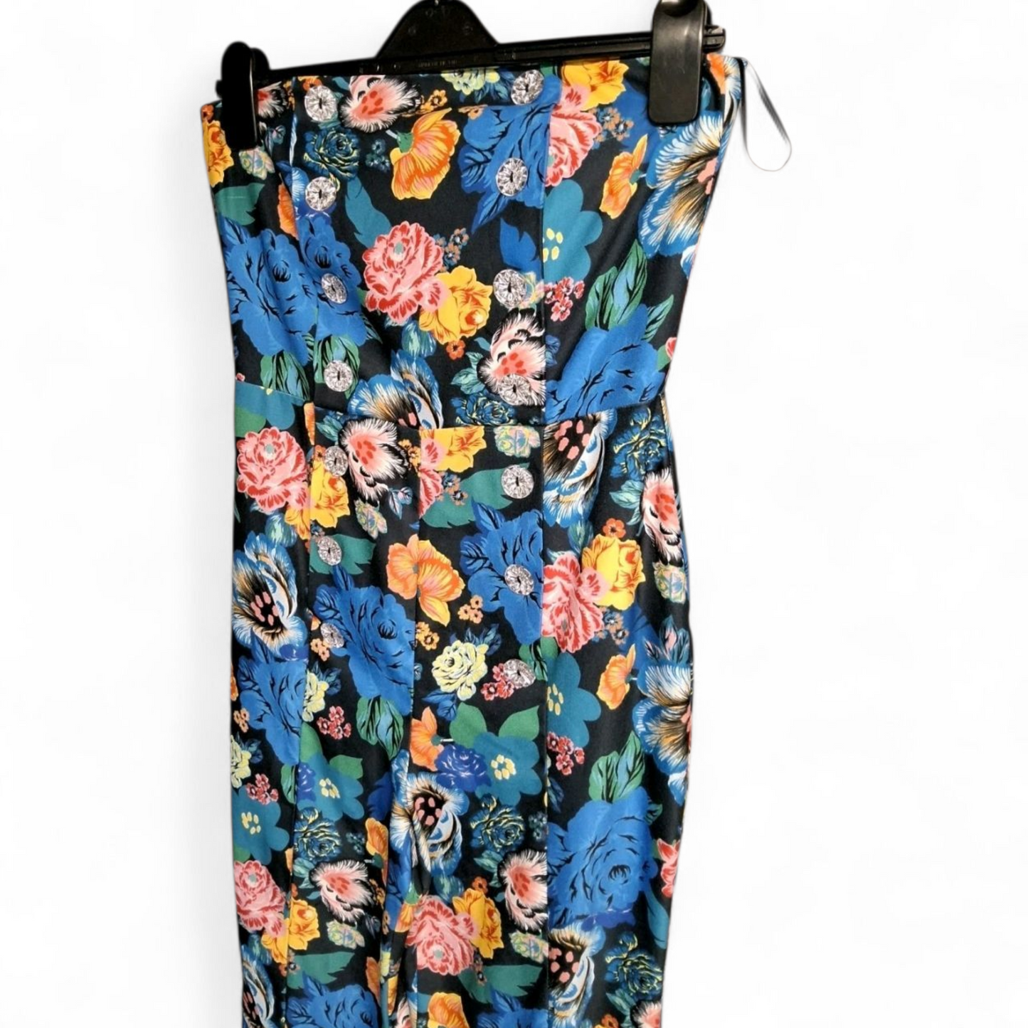 Topshop Bold Floral Strapless Jumpsuit – Size 8, Corset Top, Flared Leg with Front Slit