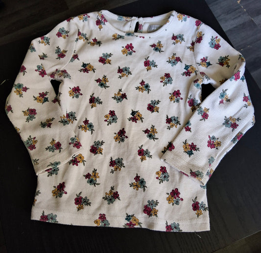 Primark White Floral Long Sleeve Top – Girls 24–36 Months – 100% Cotton 🌸