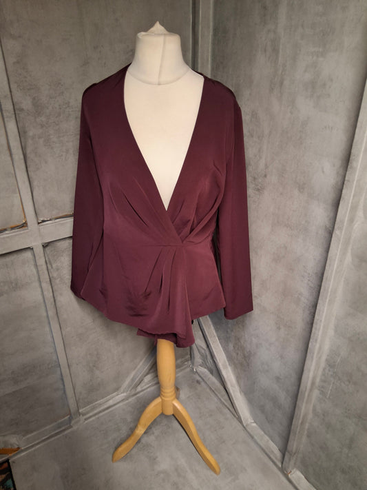 Very Purple Wrap Blouse – Size 10 – V-Neck Long Sleeve Smart Casual Top