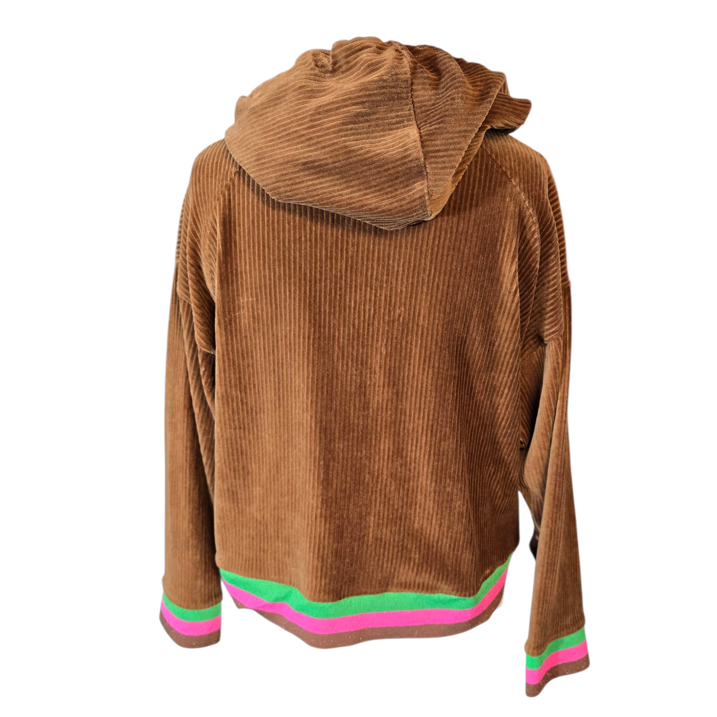 Promod Brown Cord Zip-Up Hoodie – Glitter Hem – Size L ( uk size 12/14)