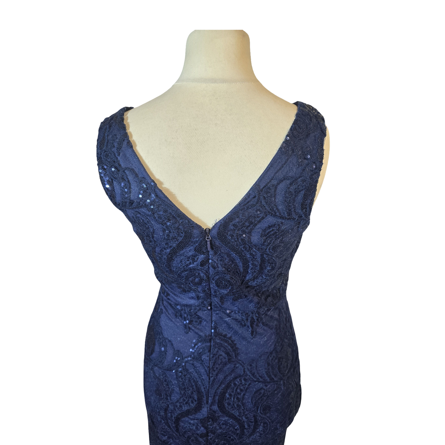 Quiz Navy Sequin Lace Maxi Evening Dress – Formal Occasion Gown – Size 10