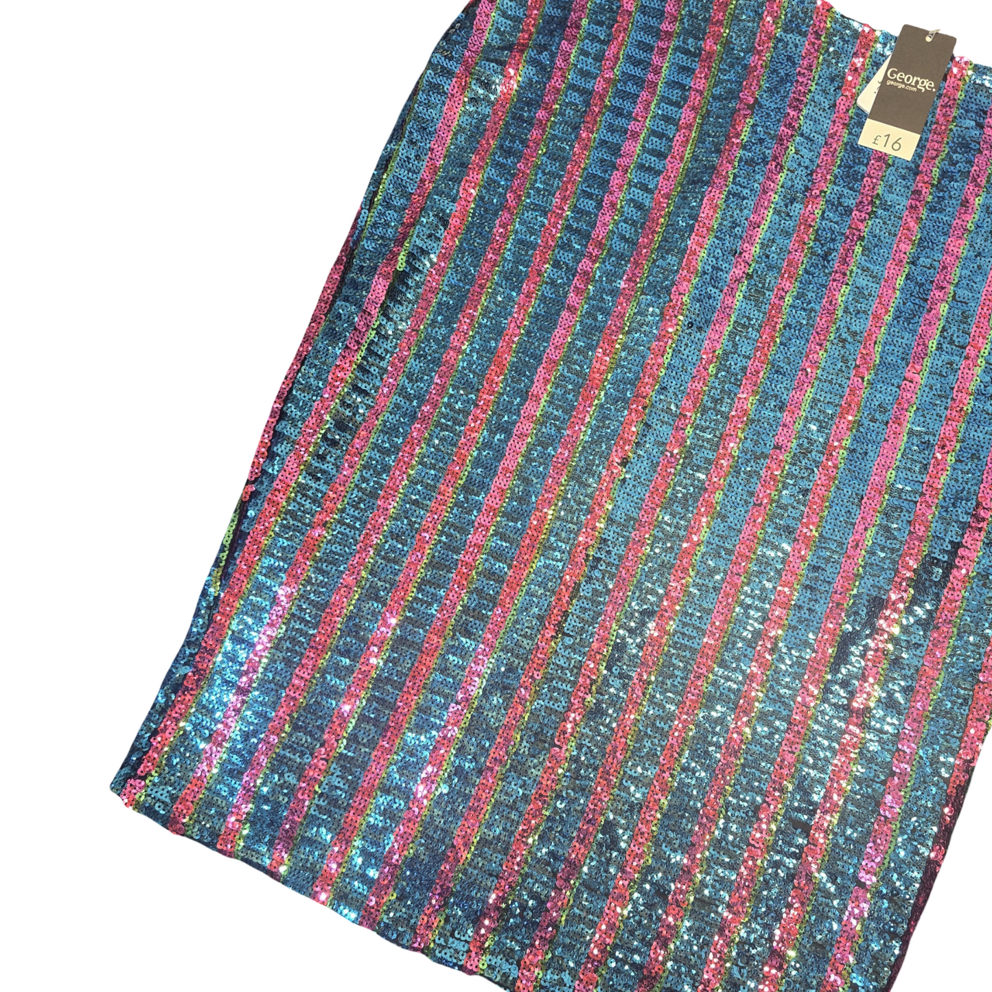 George Blue, Pink & Green Sequin Stripe Skirt – Size 18 – NWT