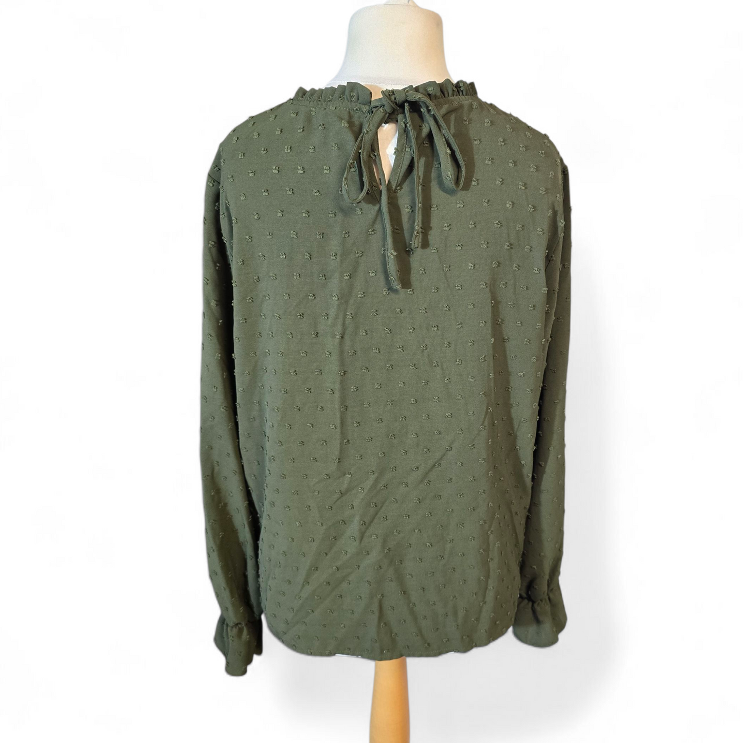 Shein Khaki Embossed Long Blouse – Size L (Good Fit size 14/16)