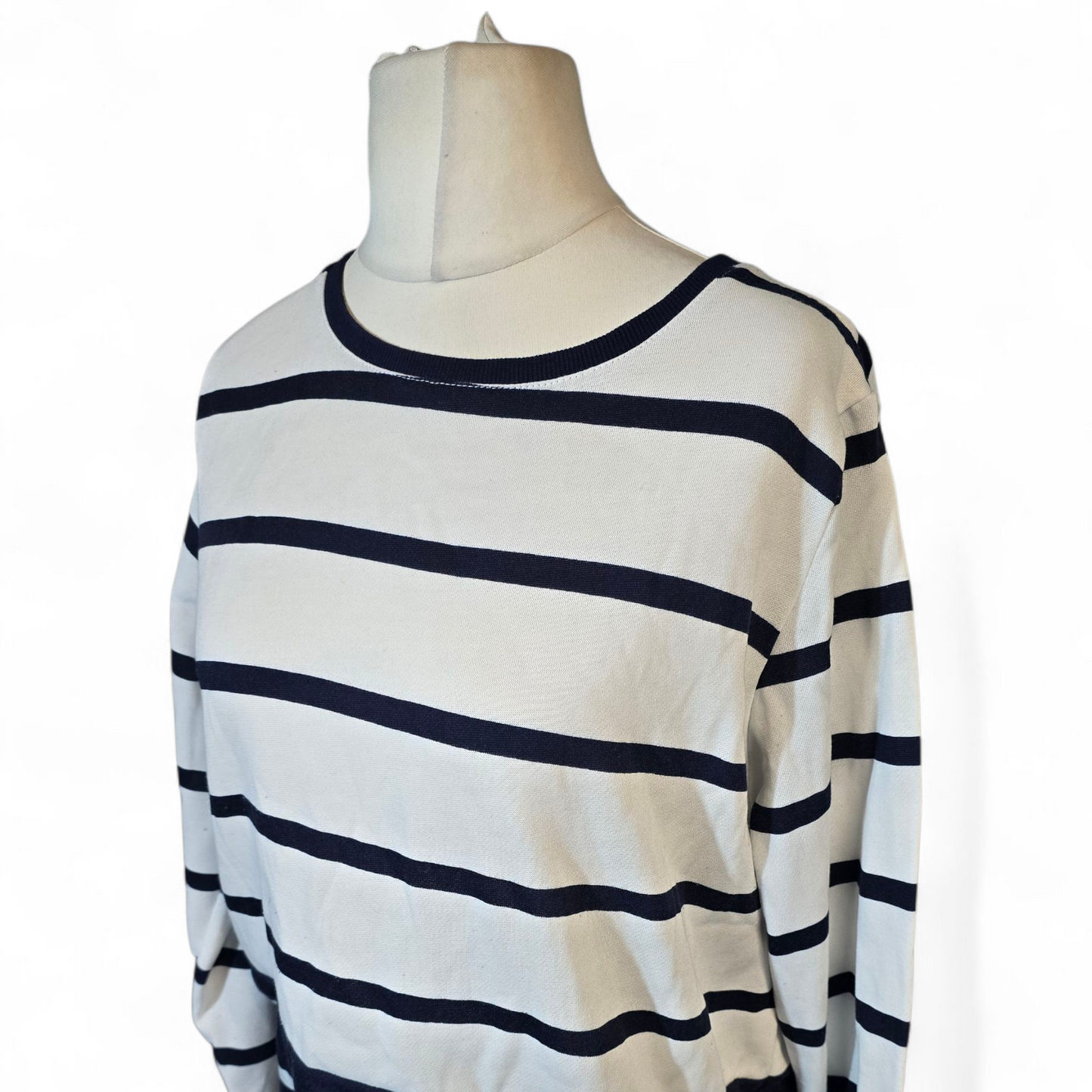 Bonmarché White & Navy Striped Lightweight Jumper – Size 14