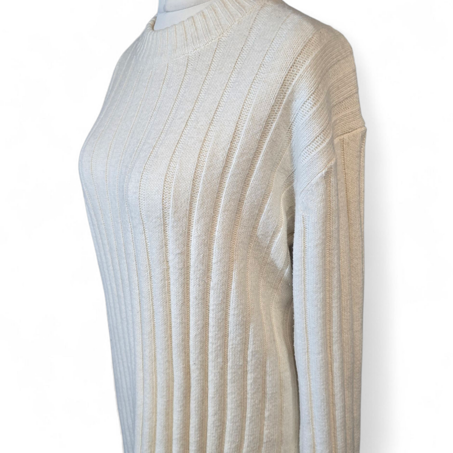H&M Cream Ribbed Jumper Dress – Size S (UK size 12) – Cosy Knit with High Neck