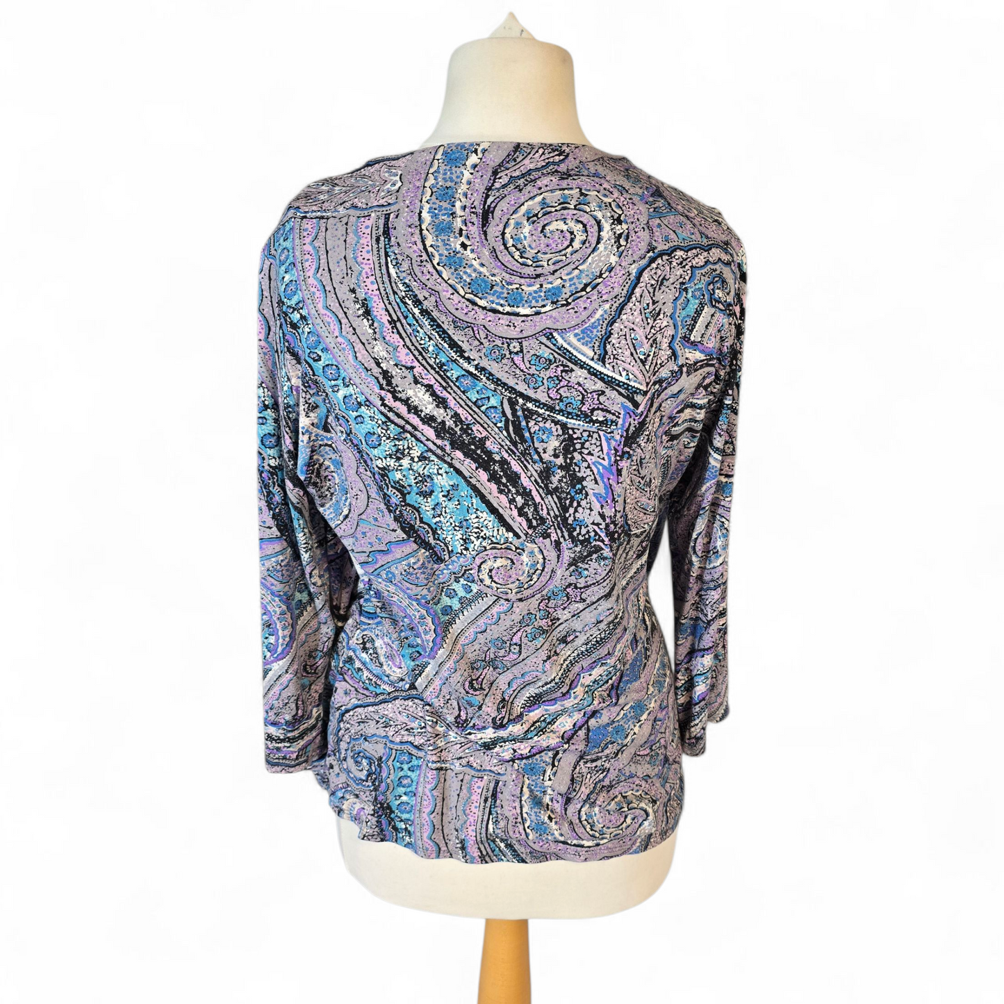 Per Una Purple, Green & Blue Patterned Layered Top – Size 16 – Stretchy Fit