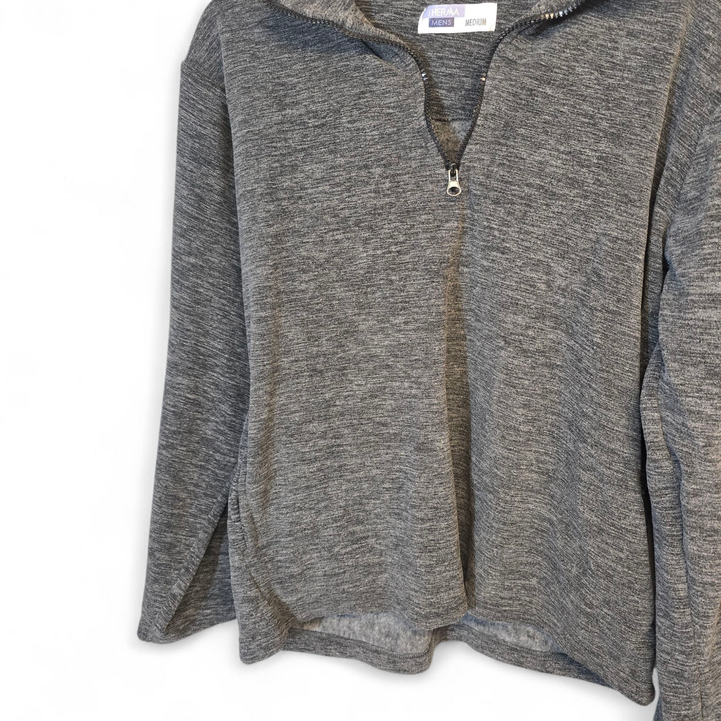 Men's Therma Grey Fleeced 1/4 Zip Jumper with Pockets – Size Med