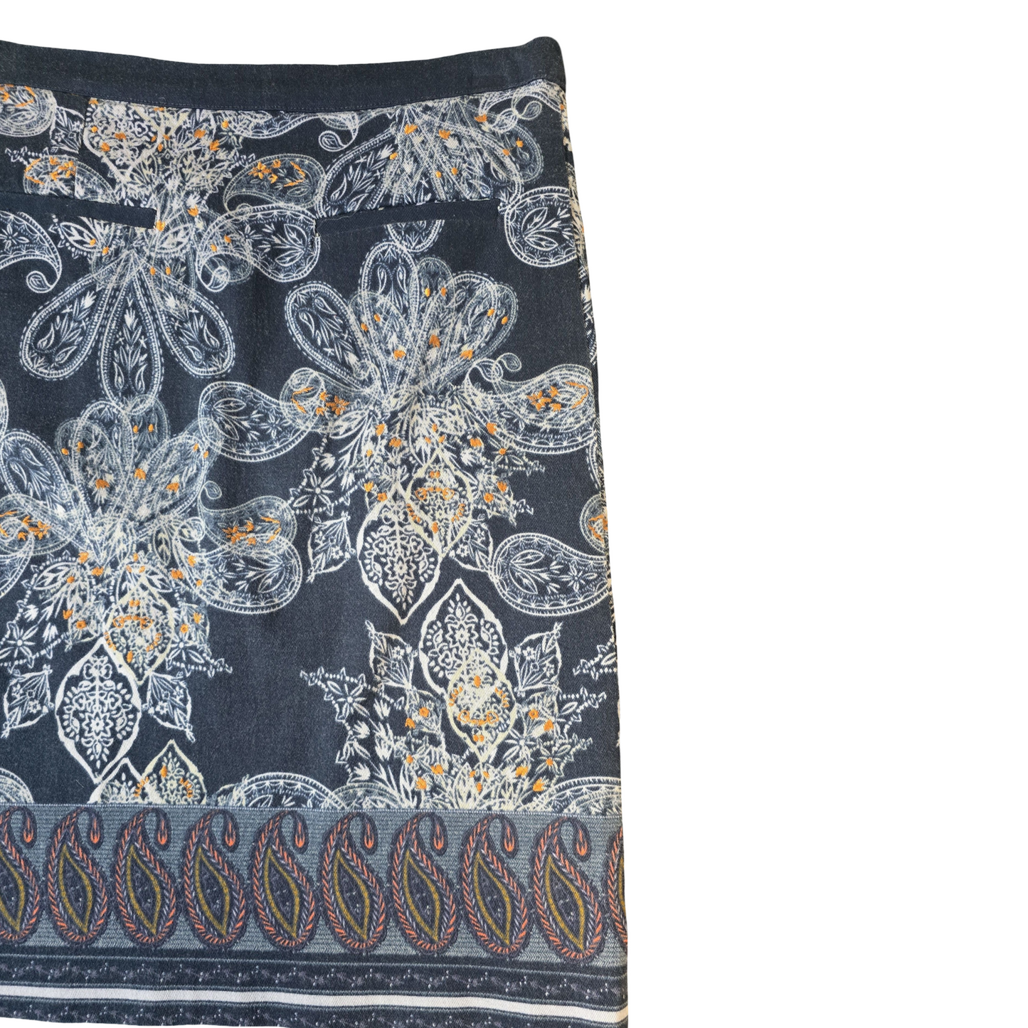 White Stuff Navy Floral Cotton Skirt Size 10 – Lined Knee Length Zip Side