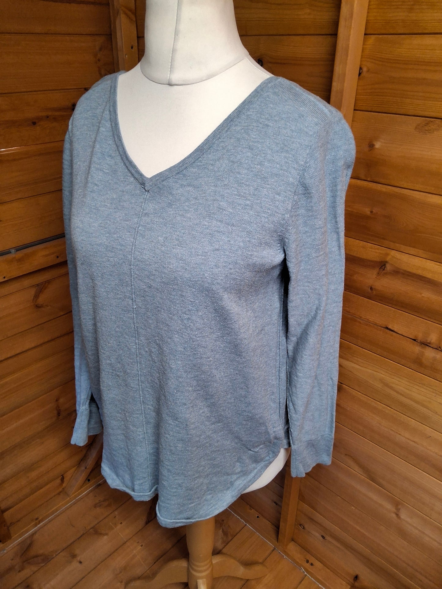 White Stuff Blue V-Neck Cotton Jumper Size 14