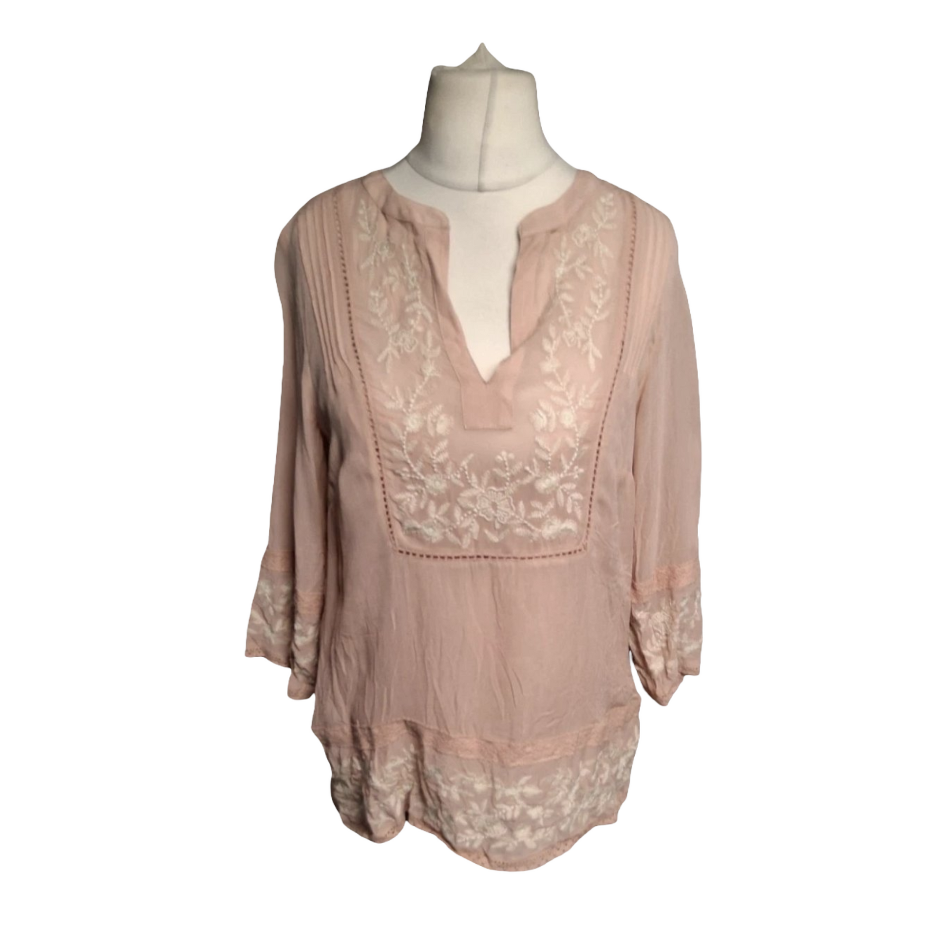 Monsoon Light Pink Embroidered Blouse – Size 12 – 100% Viscose – NWT RRP £49