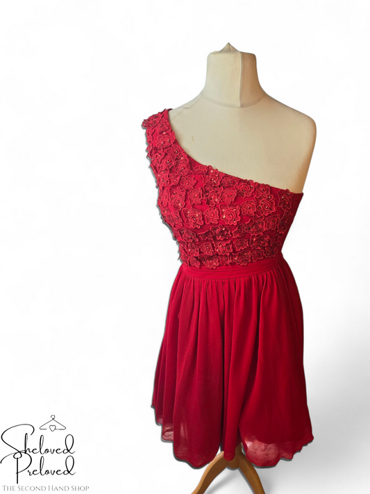 🌹 Little Mistress Red One-Shoulder Embellished Mini Dress – Size 6 NWT