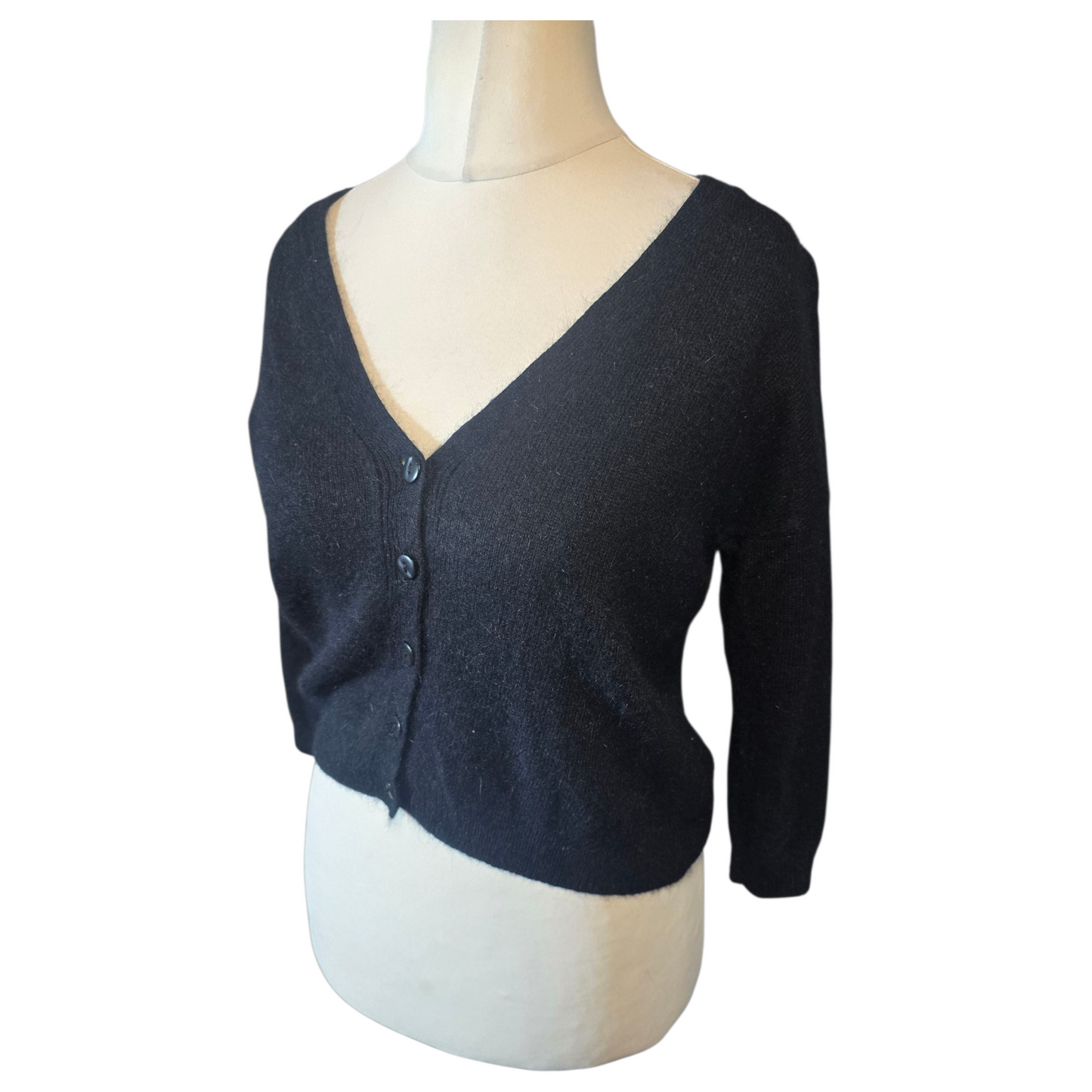 Topshop Black Cropped Cardigan – UK 12 – Bow Back Detail, 3/4 Sleeve