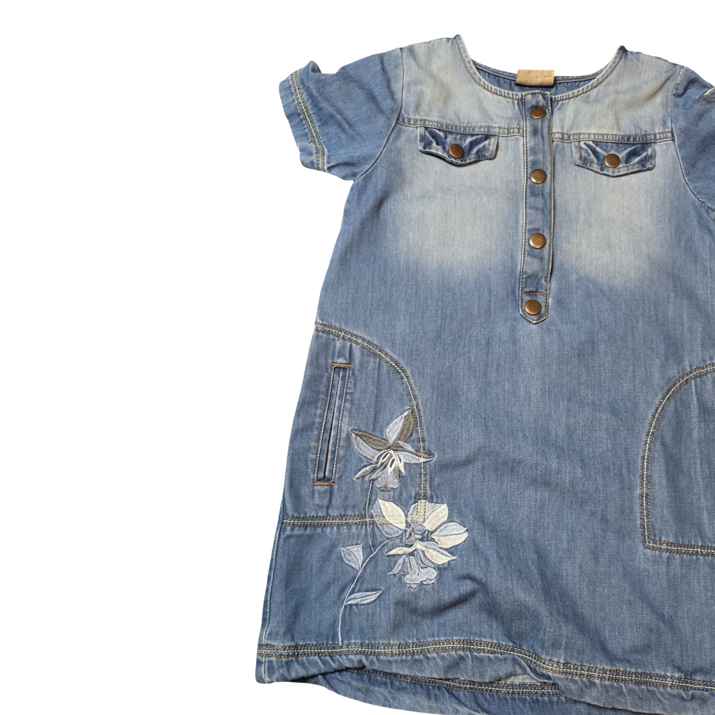 Next Denim Blue Short Sleeved Dress – Girls 6 Years – 100% Cotton