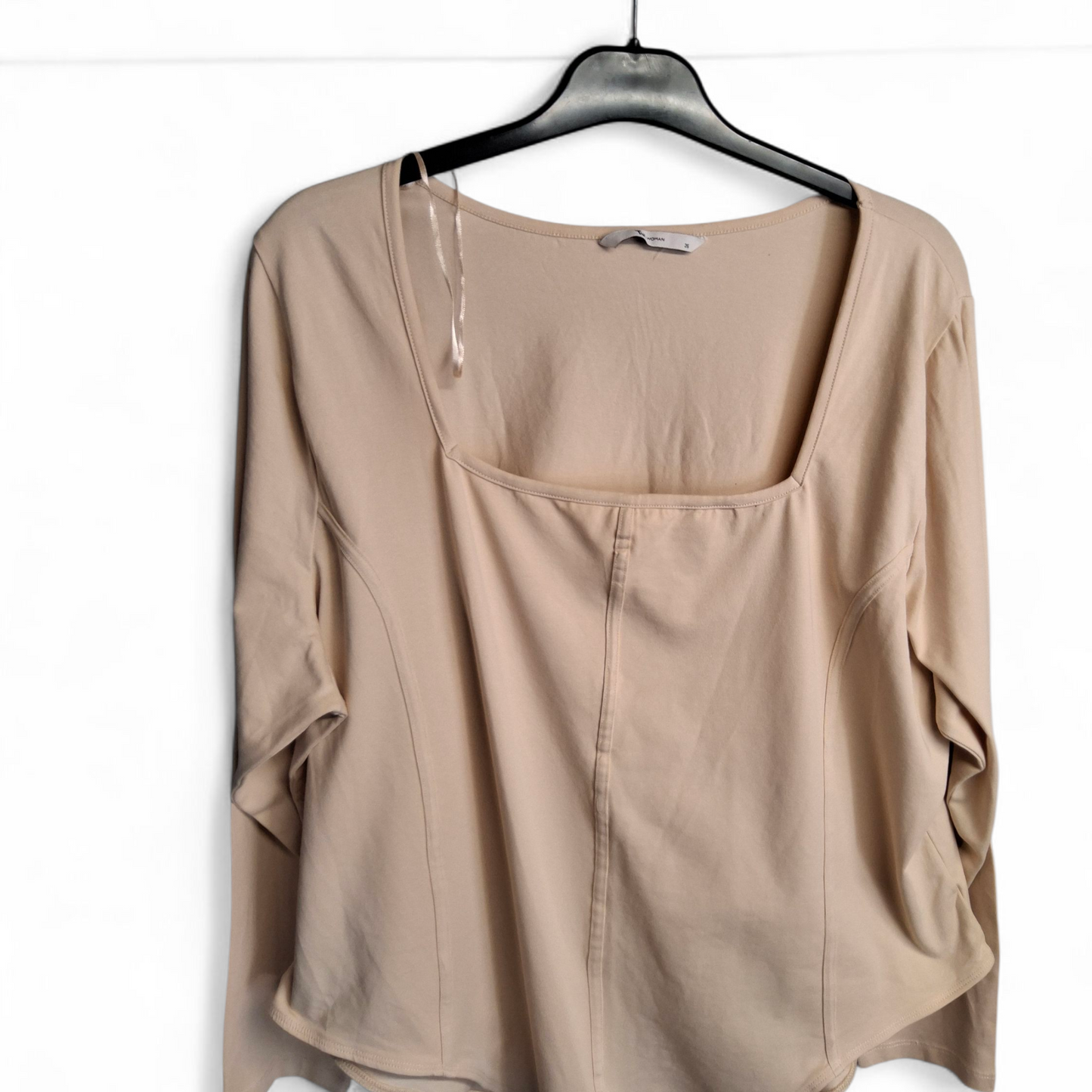 Tu Beige Square Neck Long Sleeve Bodysuit – Size 26 – Stretch Cotton