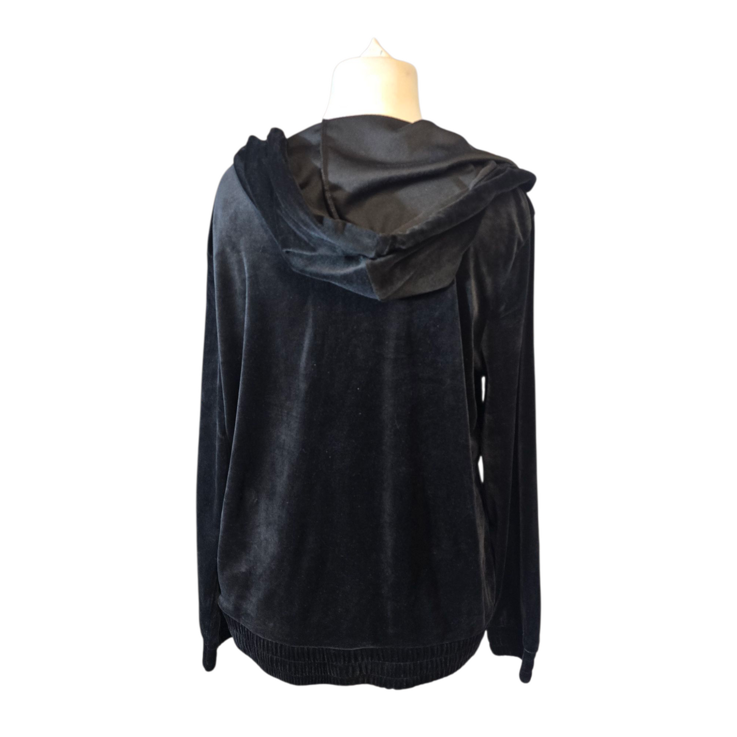 Matalan Black Velvet Hoodie – Size L (size 16/18) – Zip Up Soft Hooded Jumper