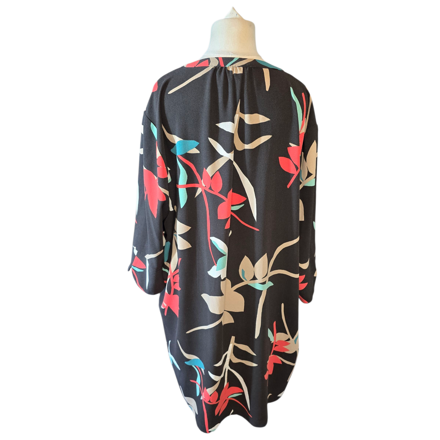 M&S Black Patterned Midi Dress – Size 22 – ¾ Sleeve