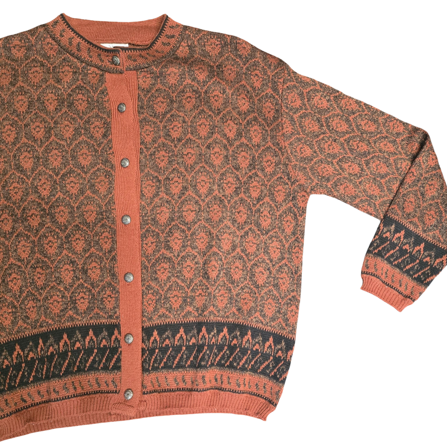 Motive Cardigan Brown & Orange Knit Vintage 1980s-90s Heritage