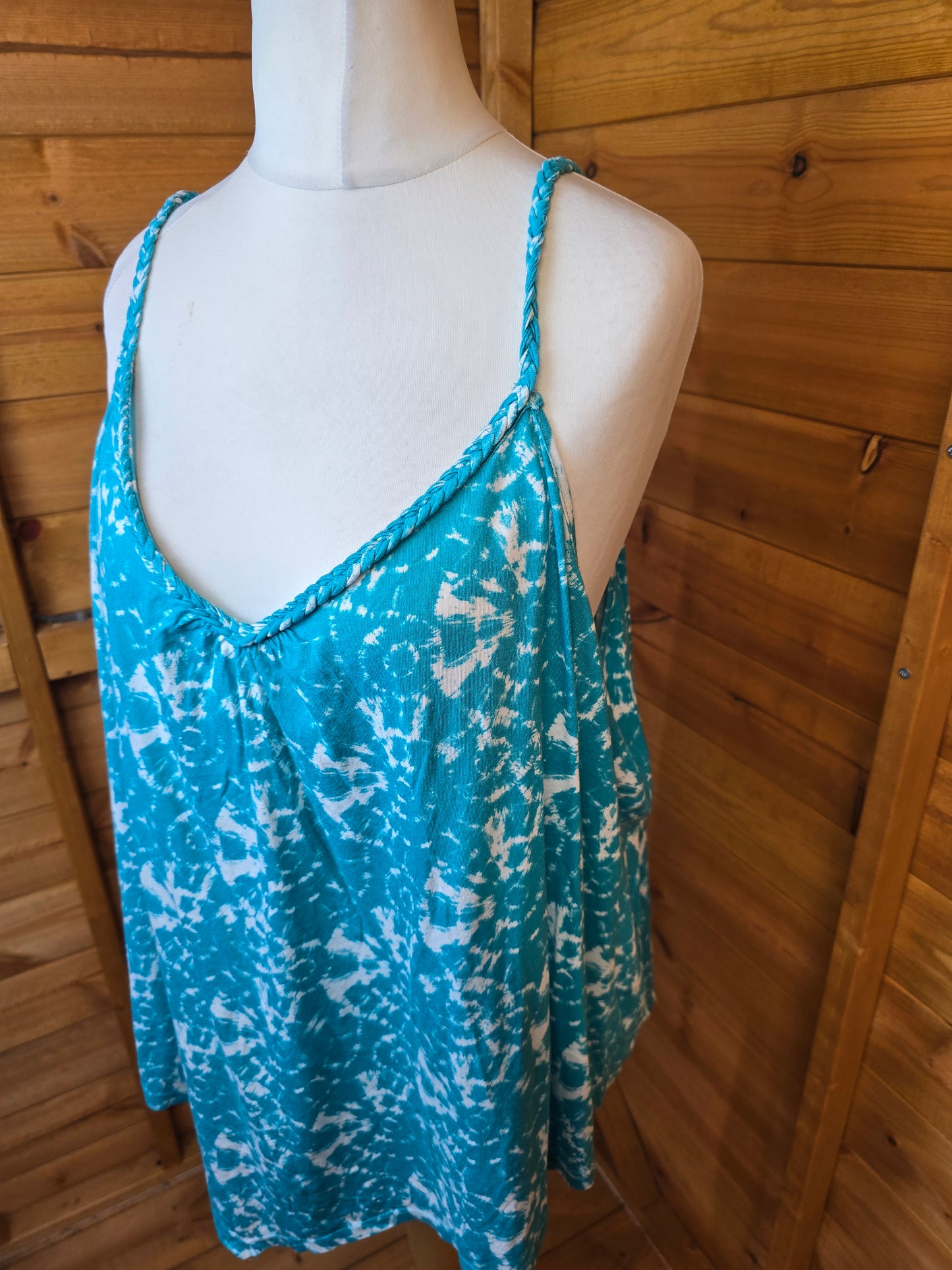 Tu Blue & White Printed Camisole Top Size 26 | 100% Cotton | Braided Straps | Pointed Hem