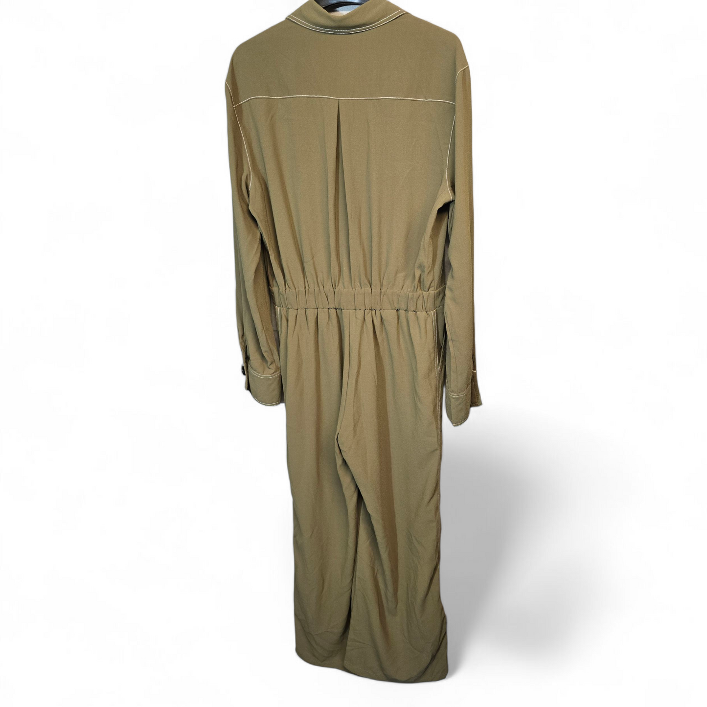 Elli White Khaki Green Utility Jumpsuit – Size L (UK size 12) – Flared Leg & Chest Pockets